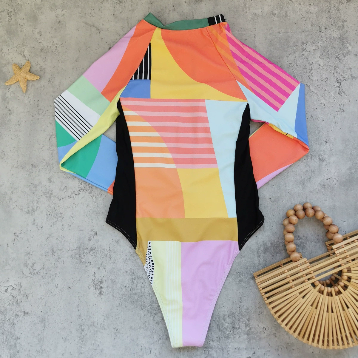 Long Sleeve Zip Front One-Piece Swimsuit view 4