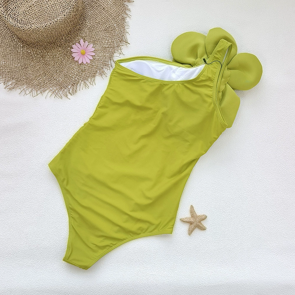 Rosette Appliqué One-Piece Swimsuit with Halter Ties
