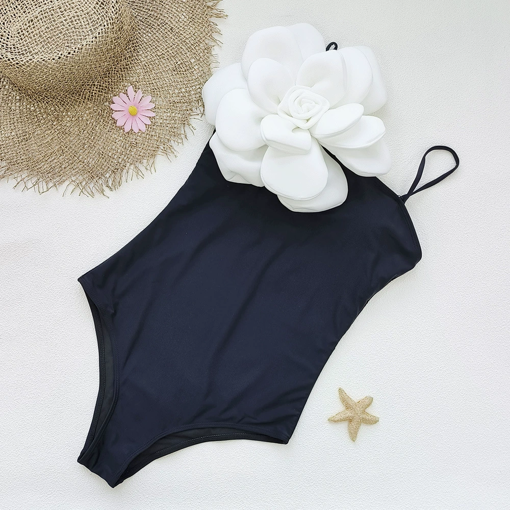 Rosette Appliqué One-Piece Swimsuit with Halter Ties view 4