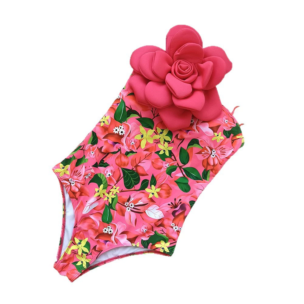 Rosette Appliqué One-Piece Swimsuit with Halter Ties view 5