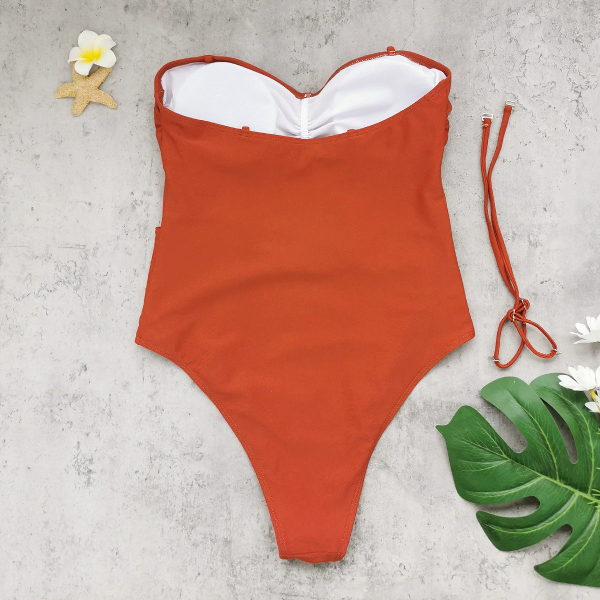 Bandeau Halter One-Piece Swimsuit with Waist Ring