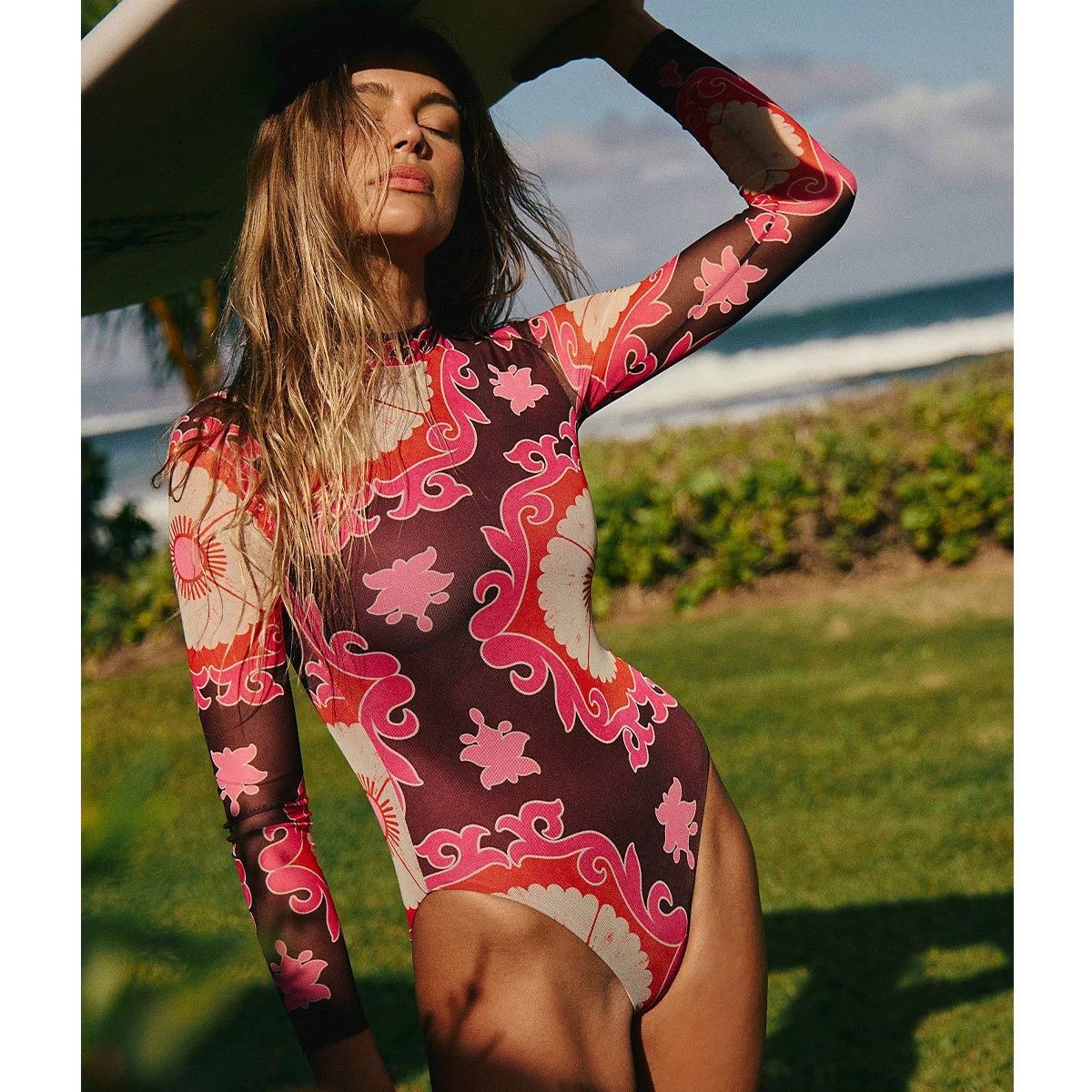 Long Sleeve One-Piece Swimsuit with Front Zipper