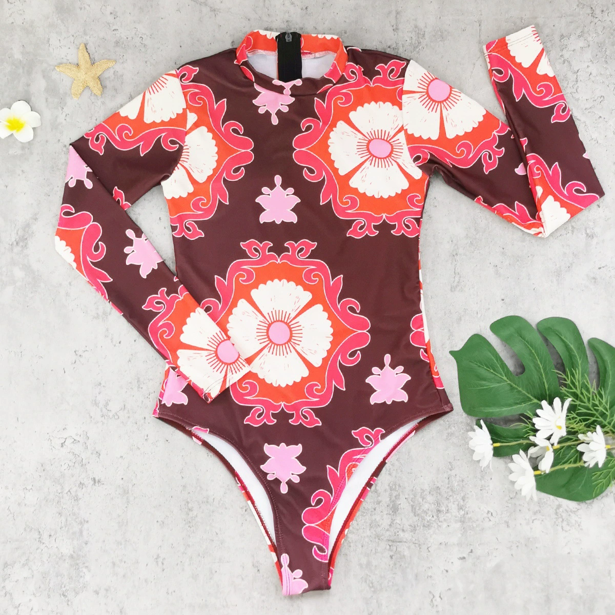 Long Sleeve One-Piece Swimsuit with Front Zipper view 3