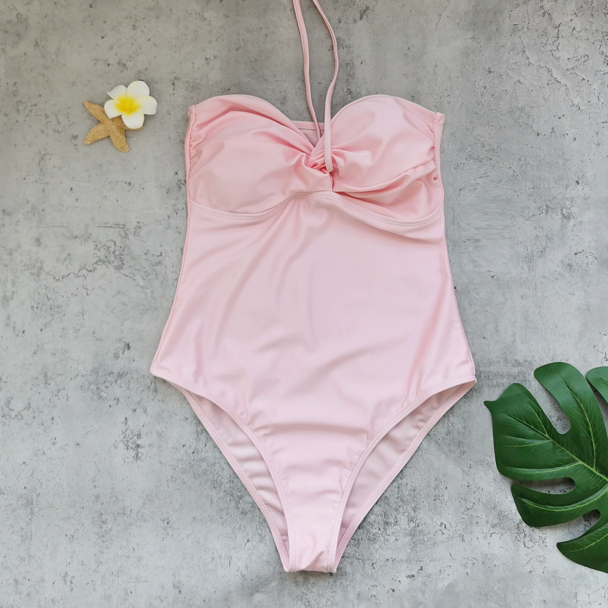 Halter One-Piece Swimsuit with Cover-Up Skirt