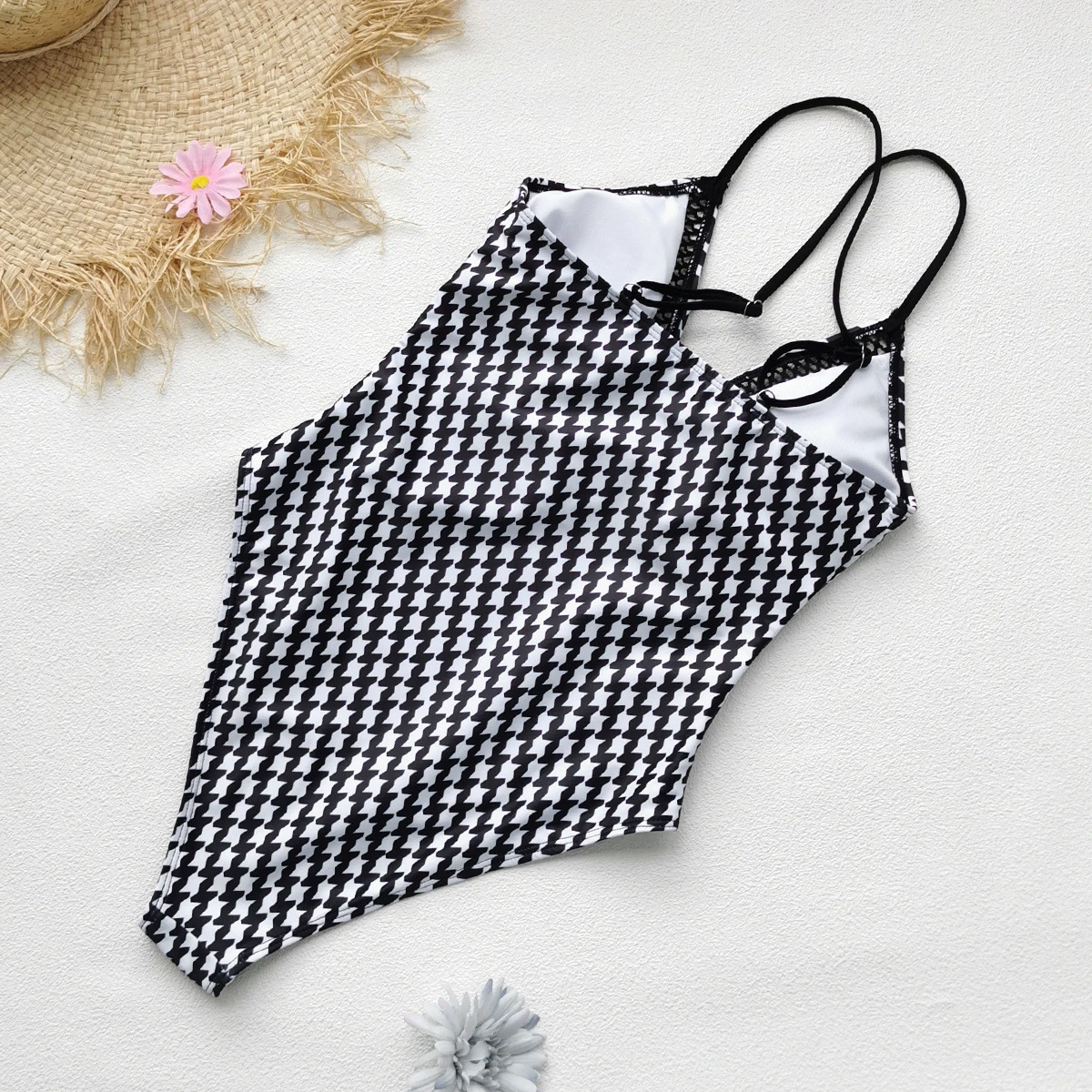 Plunging V-Neck Lace-Up One-Piece Swimsuit with High-Cut Legs view 3