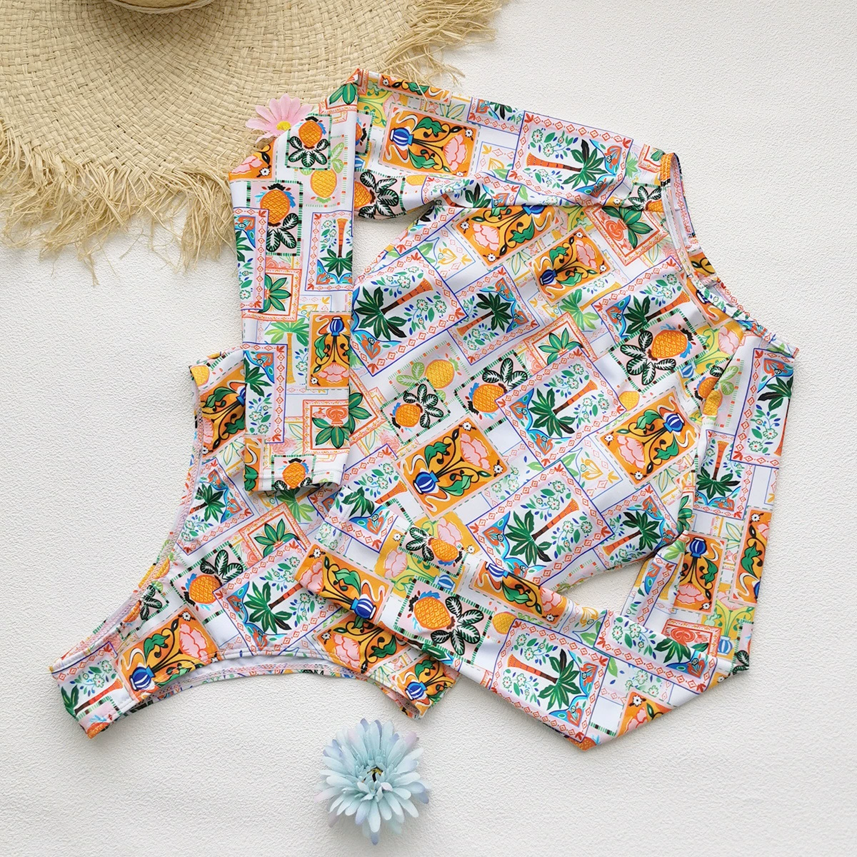 Long Sleeve Open Back One-Piece Swimsuit view 3