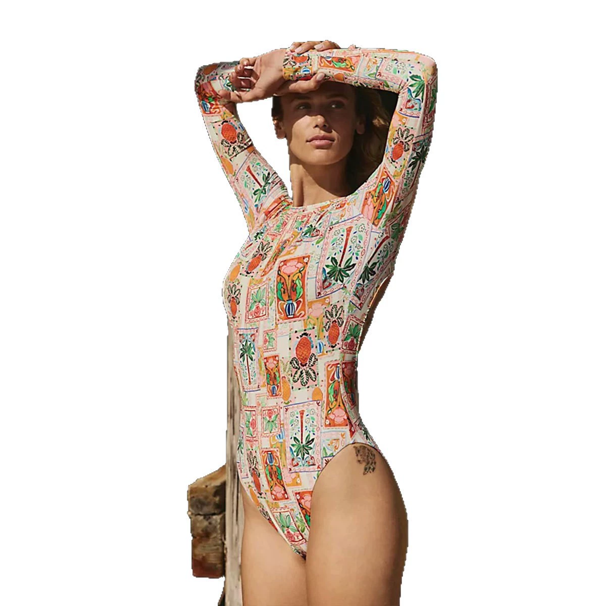 Long Sleeve Open Back One-Piece Swimsuit view 5