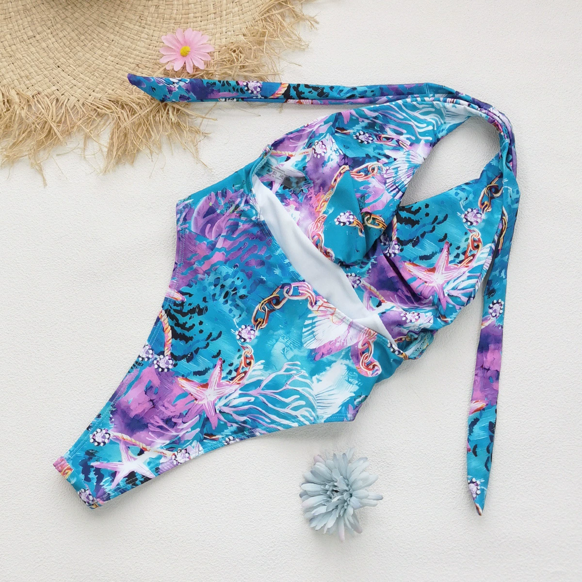 Women's Halter V-Neck Twist Front One-Piece Swimsuit view 4