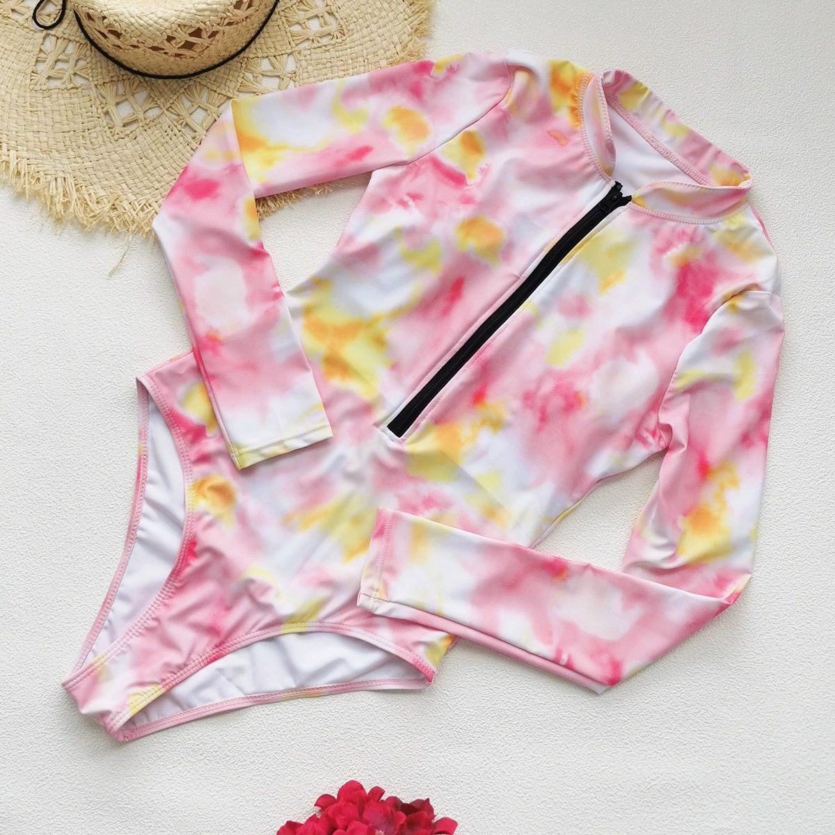 Long Sleeve Front Zip One Piece Swimsuit view 3