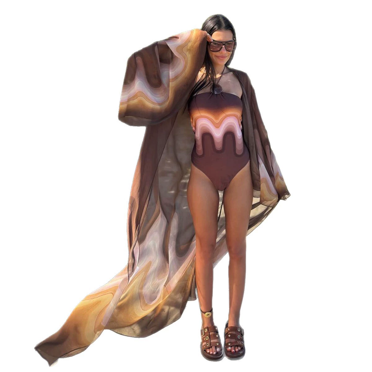 Halter Neck One-Piece Swimsuit with Long Cover-Up view 5