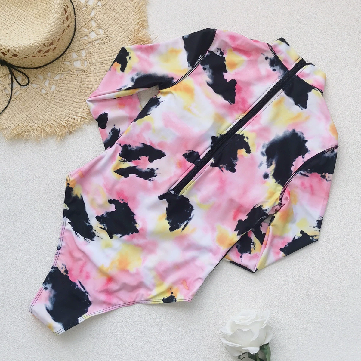 Long Sleeve Zip Front One-Piece Swimsuit view 3