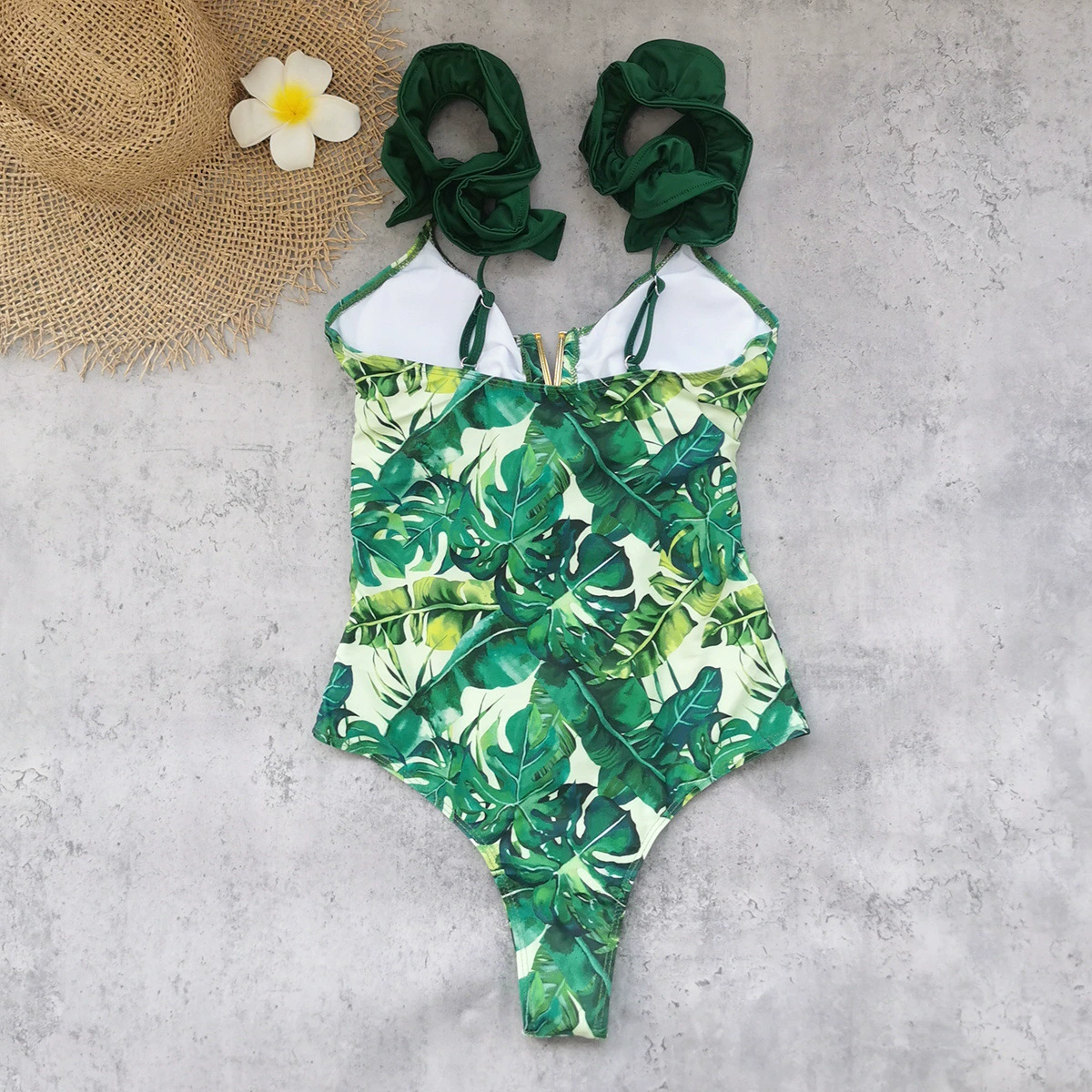 Ruffle Strap V-Neck One-Piece Swimsuit with Waist Tie view 3