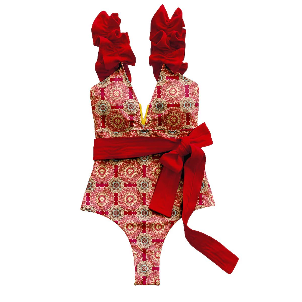 Ruffle Strap V-Neck One-Piece Swimsuit with Waist Tie view 5