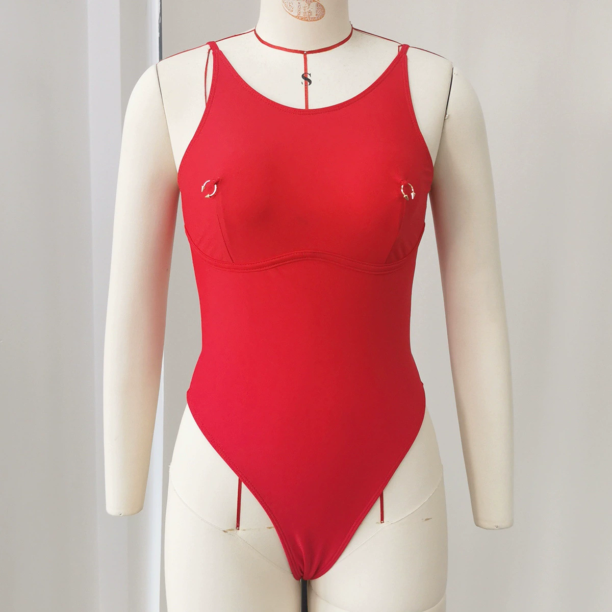 Scoop Neck One-Piece Swimsuit with Cross Back and High Cut Legs view 7