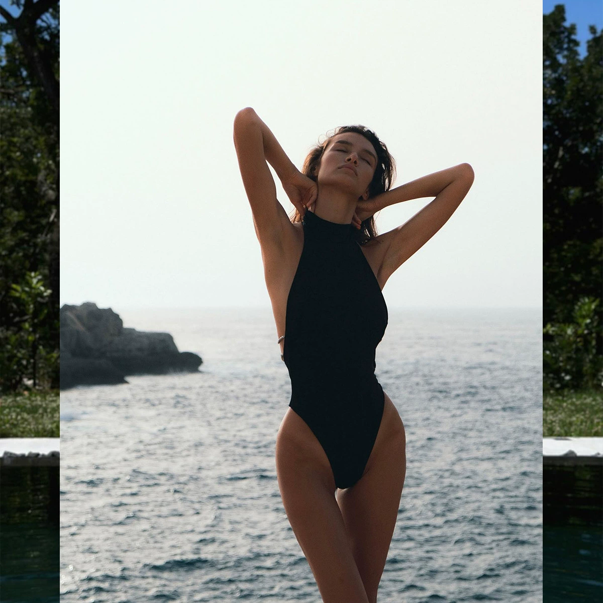 Halter Neck One-Piece Swimsuit With Draped Back Chains