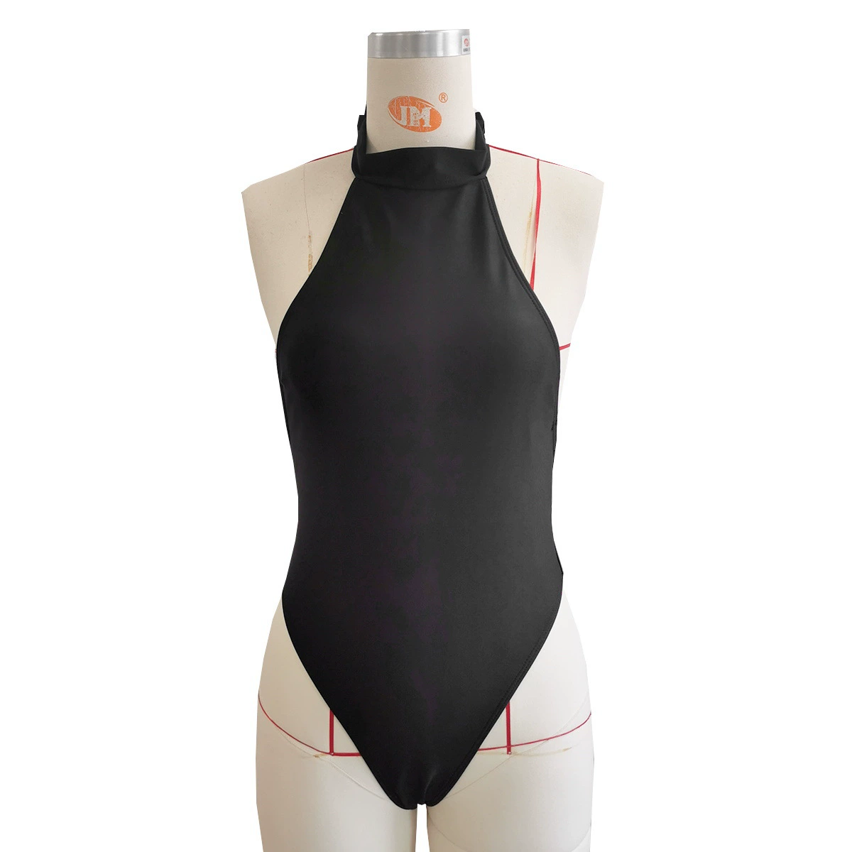 Halter Neck One-Piece Swimsuit With Draped Back Chains view 3