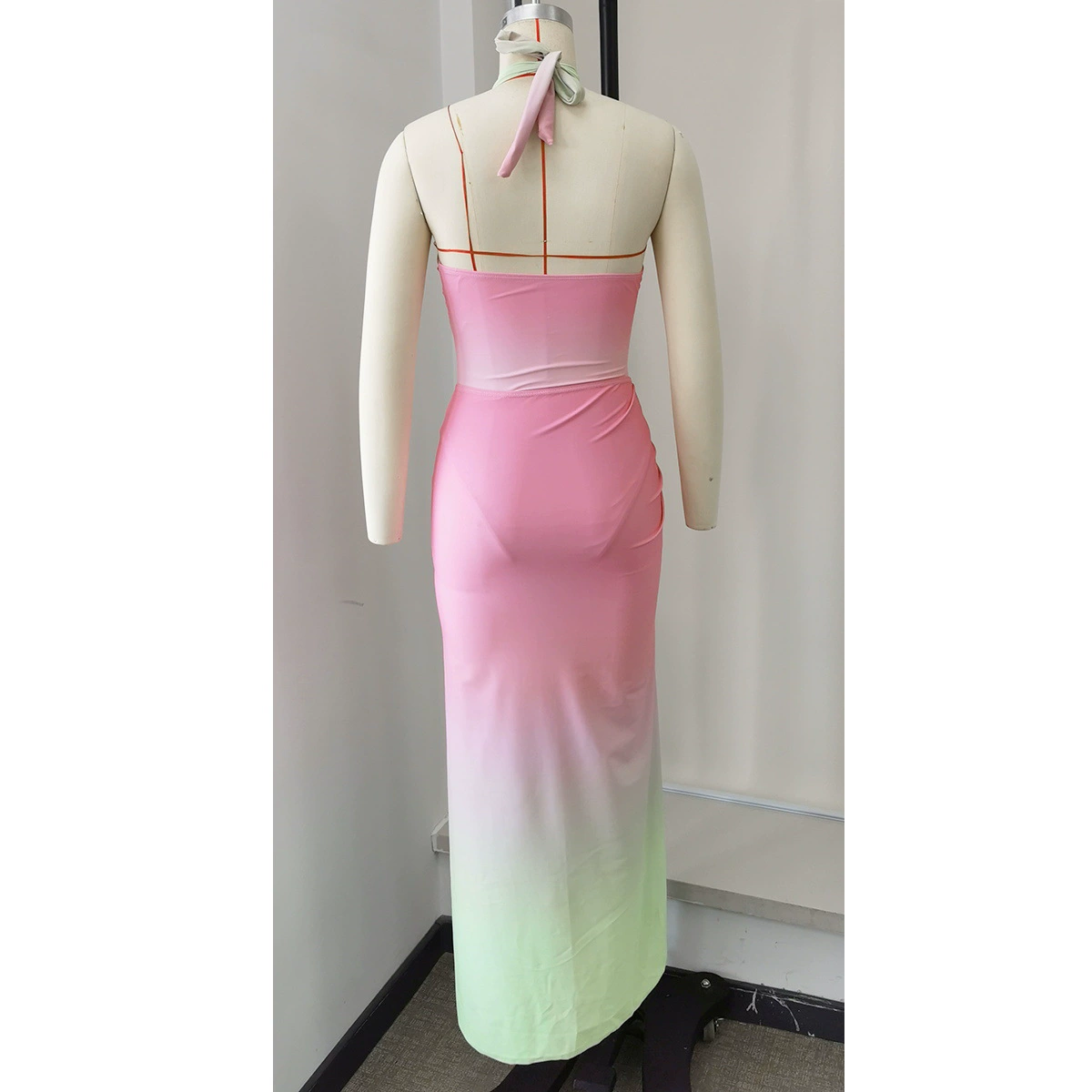 Halter Neck Backless Swimsuit Set with High-Slit Skirt view 4