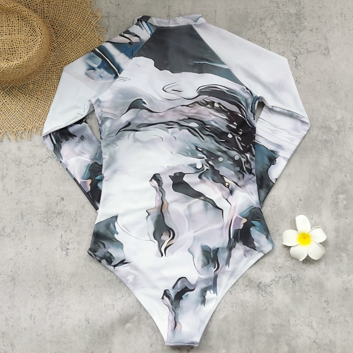 Long Sleeve Zip-Up One-Piece Swimsuit with Matching Skirt view 3