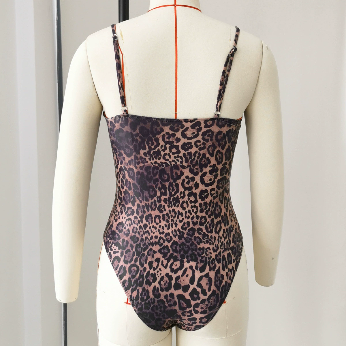 Beaded Spaghetti Strap High Cut One-Piece Swimsuit