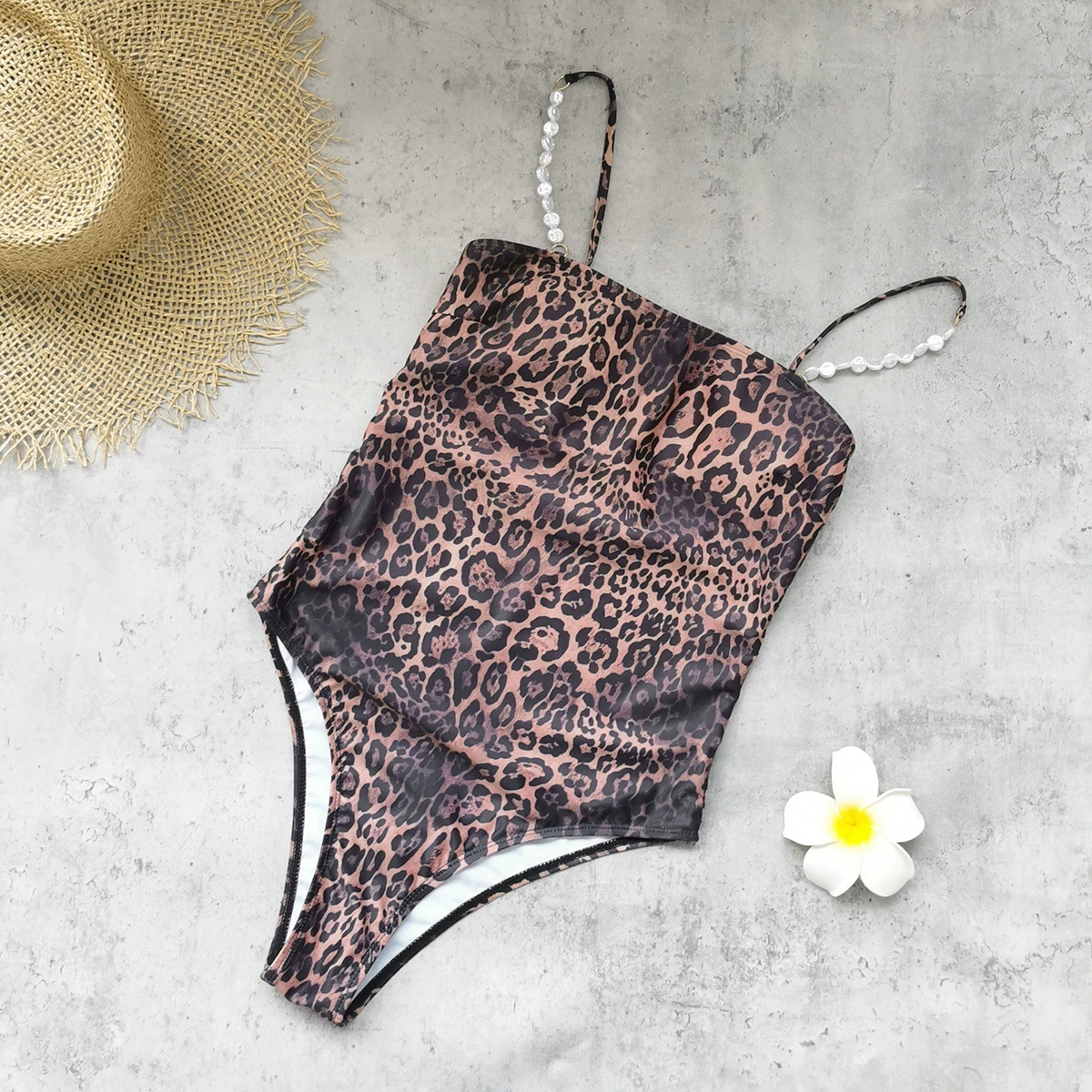 Beaded Spaghetti Strap High Cut One-Piece Swimsuit view 3