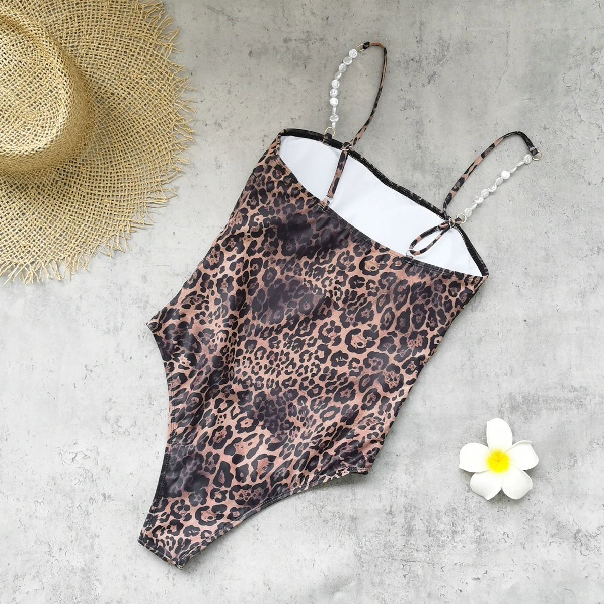 Beaded Spaghetti Strap High Cut One-Piece Swimsuit view 4