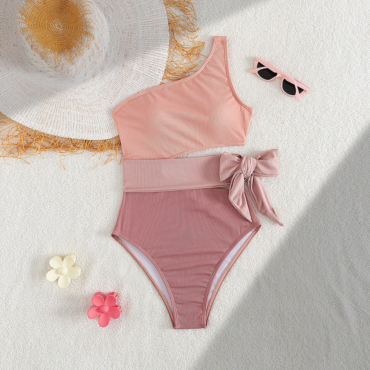 One-Shoulder Cutout One-Piece Swimsuit with Side Tie view 6