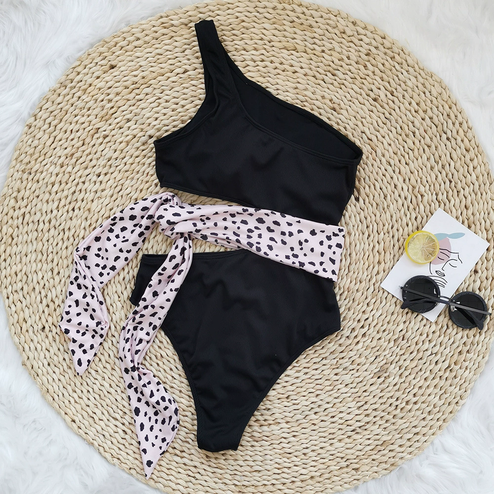 One-Shoulder Cutout One-Piece Swimsuit with Waist Tie view 4