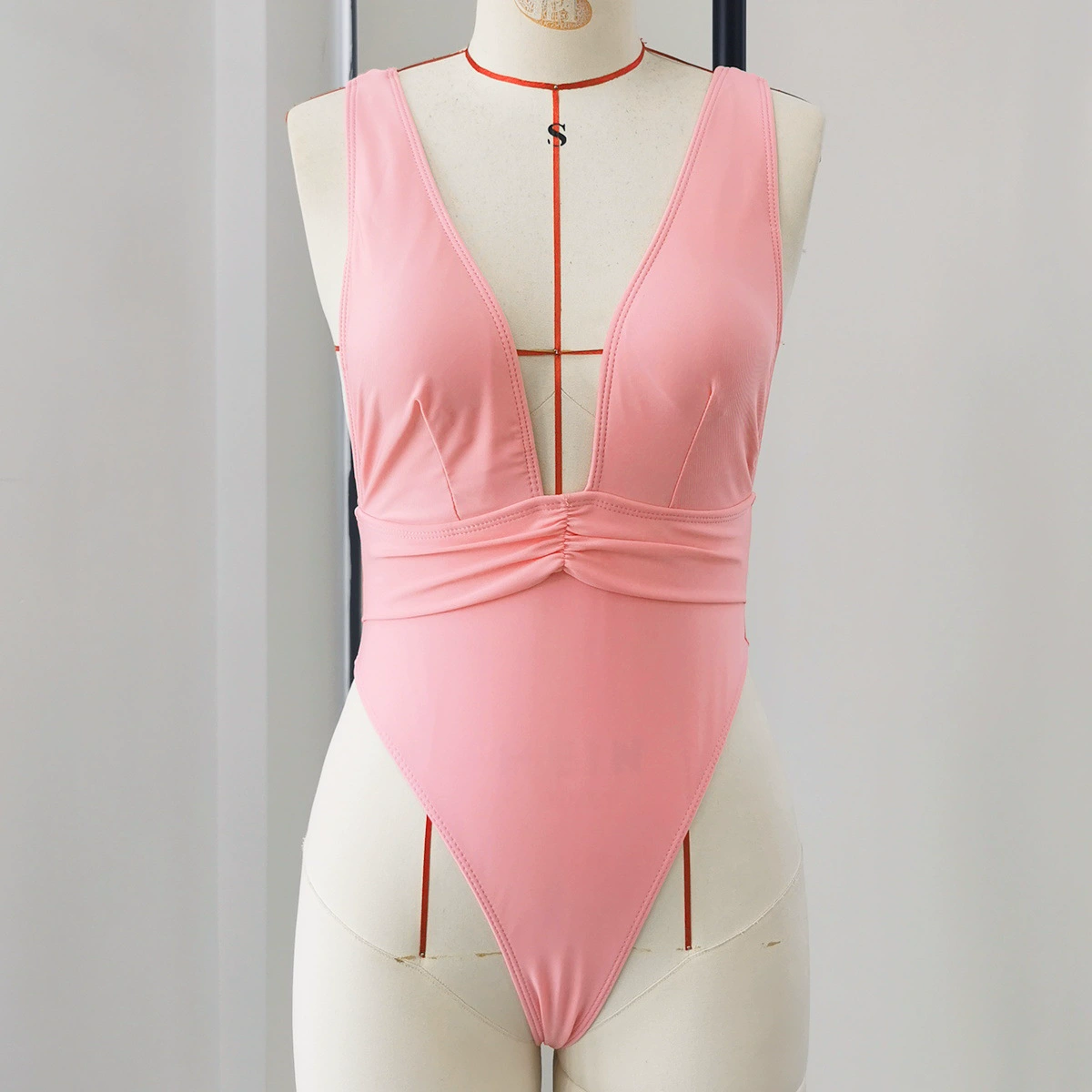 Plunge V-Neck One-Piece Swimsuit with Open Back and High Cut view 3