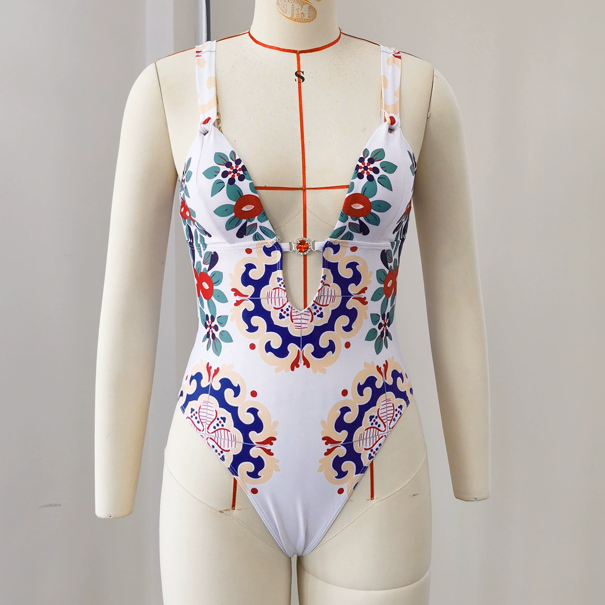Plunge One-Piece Swimsuit with Adjustable Straps and High-Cut Legs