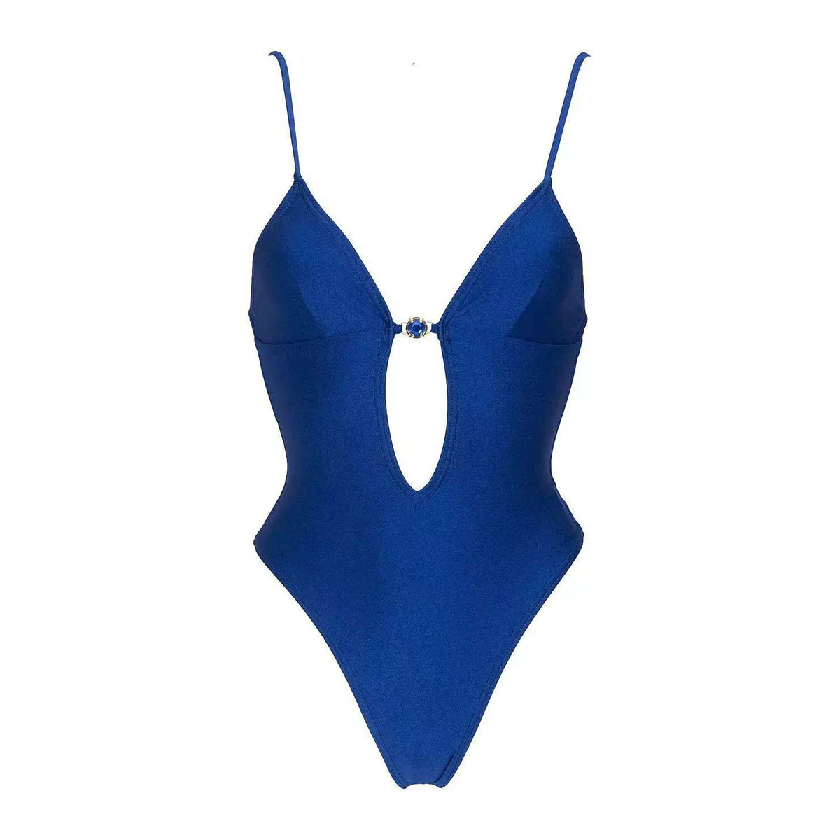 Deep V-Neck One-Piece Swimsuit with Back Tie and High Cut Legs