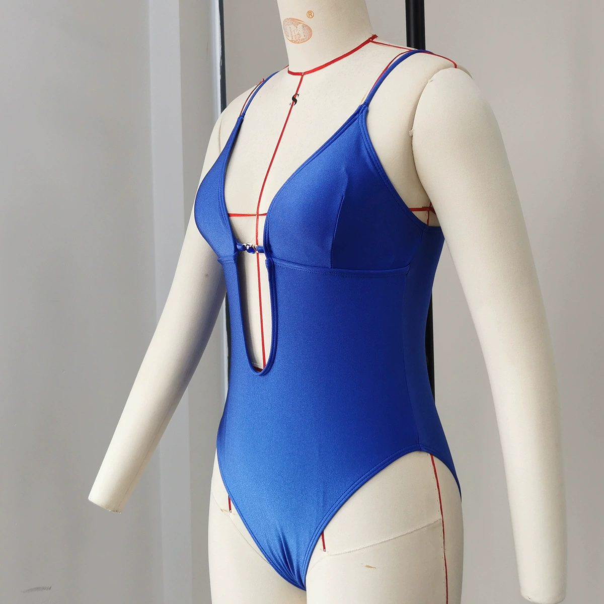 Deep V-Neck One-Piece Swimsuit with Back Tie and High Cut Legs view 3
