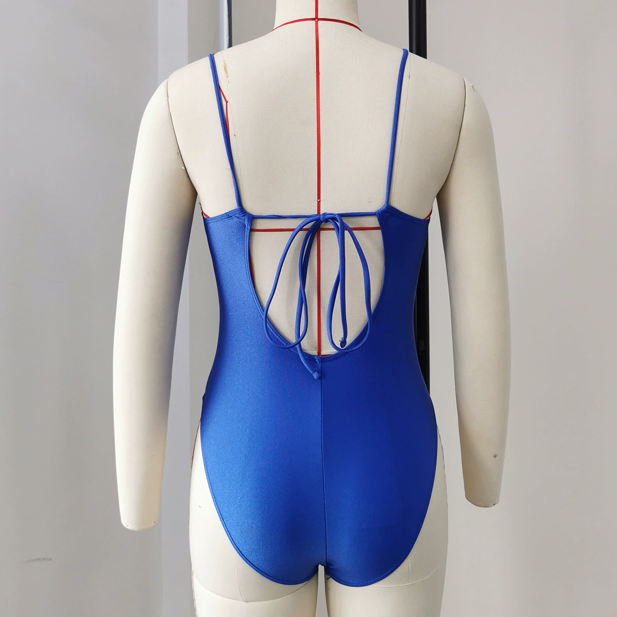 Deep V-Neck One-Piece Swimsuit with Back Tie and High Cut Legs view 4