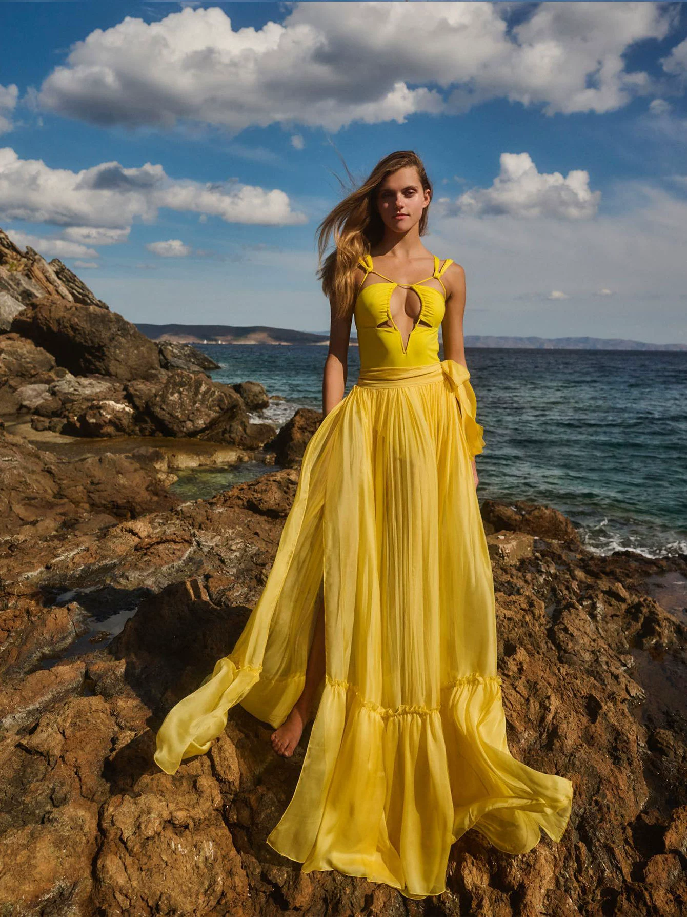 One-Piece Swimsuit with Long Skirt Set