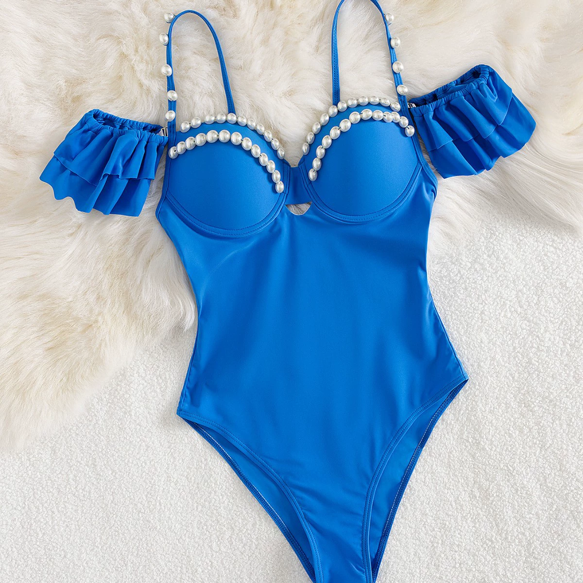 Off-Shoulder Ruffle One-Piece Swimsuit with Spaghetti Straps view 6