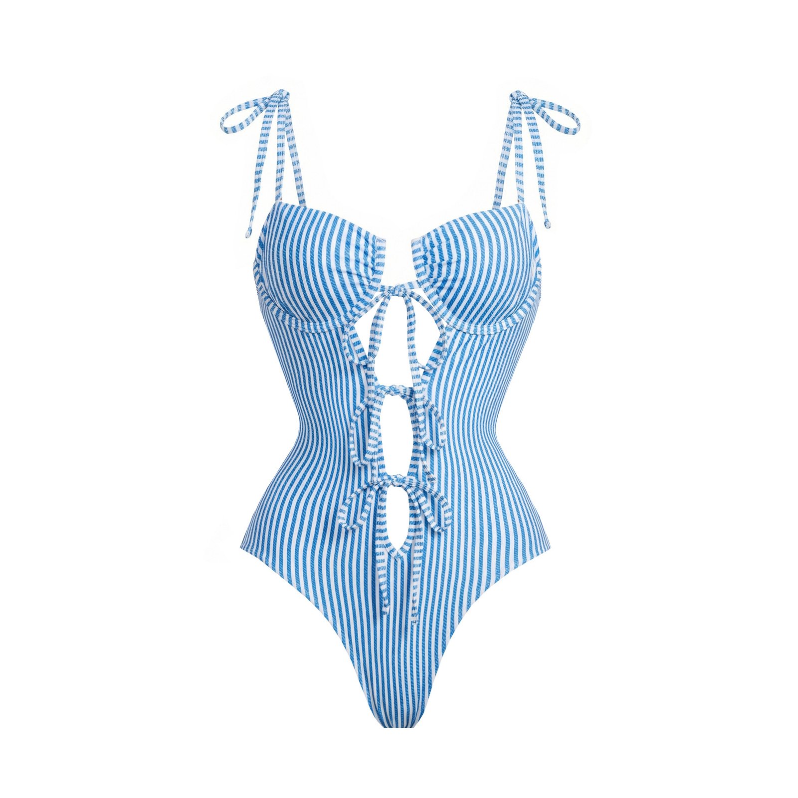 Blue striped one-piece
