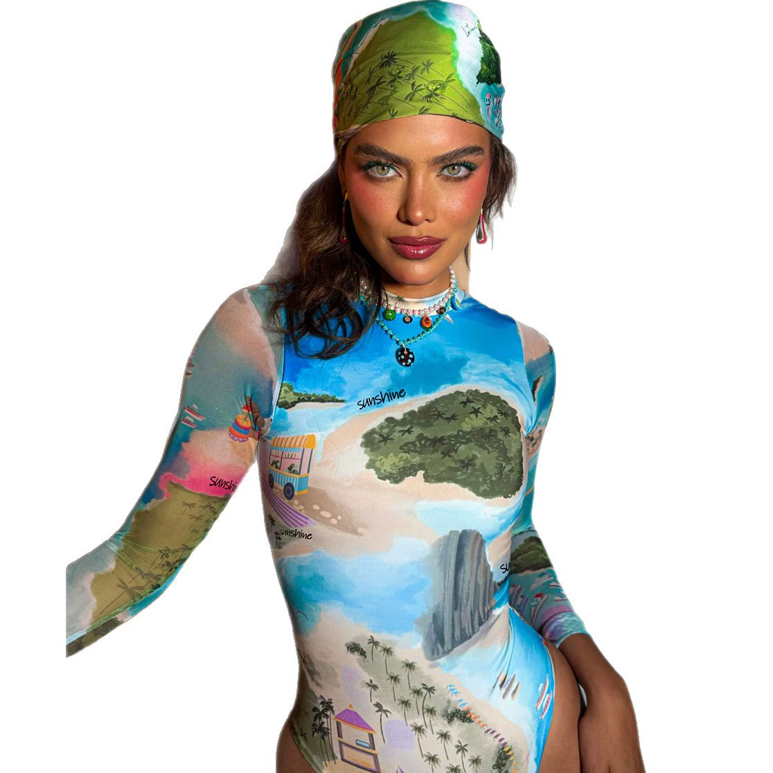 Long Sleeve One-Piece Swimsuit with High Neck and Front Zipper view 5