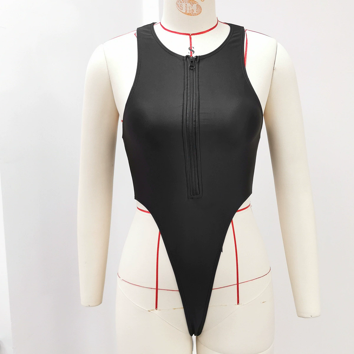 Zip Front High Cut One-Piece Swimsuit