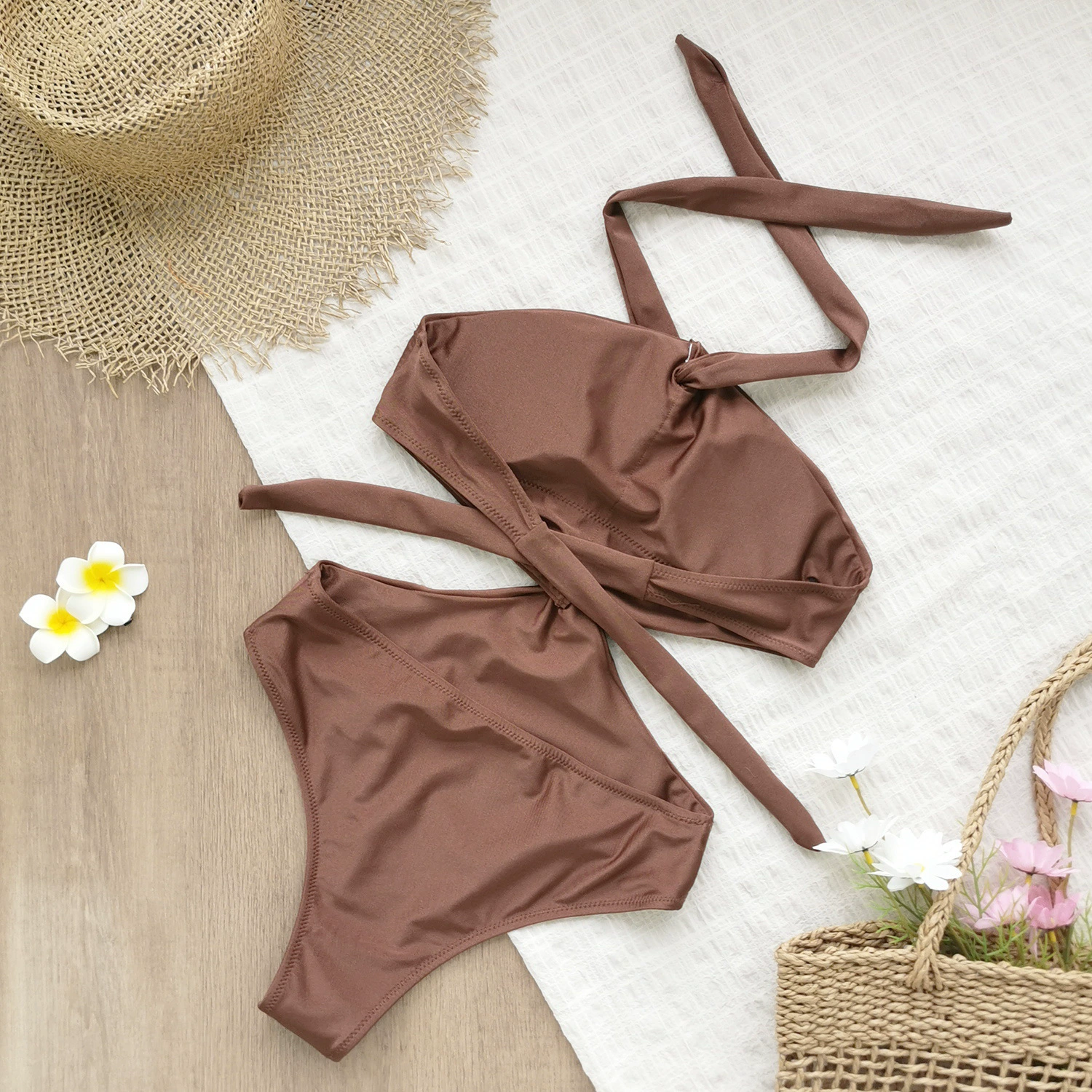 Halter Tie Cutout One-Piece Swimsuit with High-Cut Leg view 3