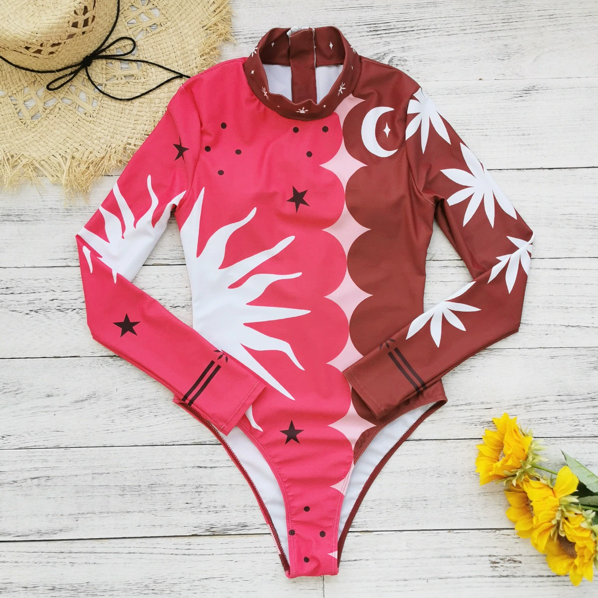 Long Sleeve High Neck Zip One-Piece Swimsuit view 3