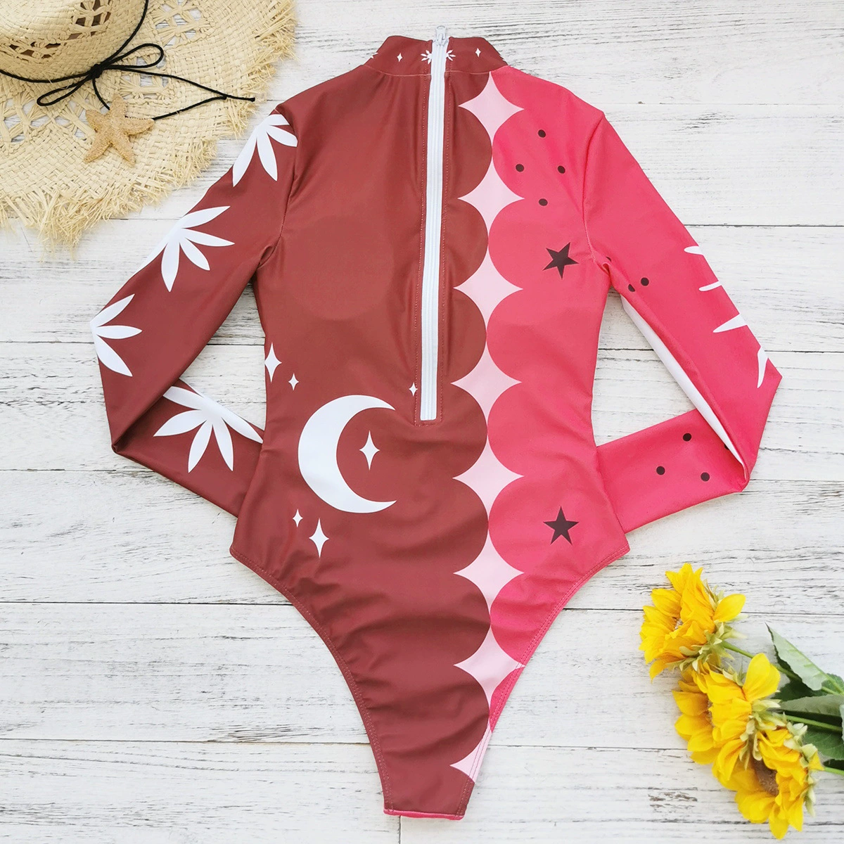 Long Sleeve High Neck Zip One-Piece Swimsuit view 4