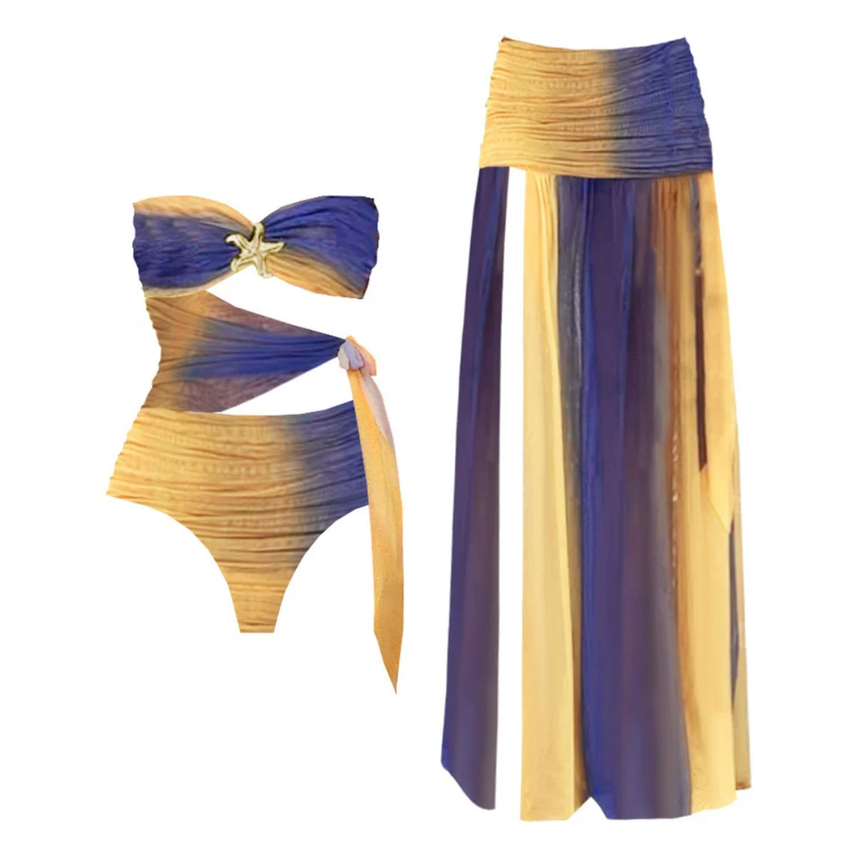 Bandeau Cutout One-Piece Swimsuit with Maxi Skirt view 4
