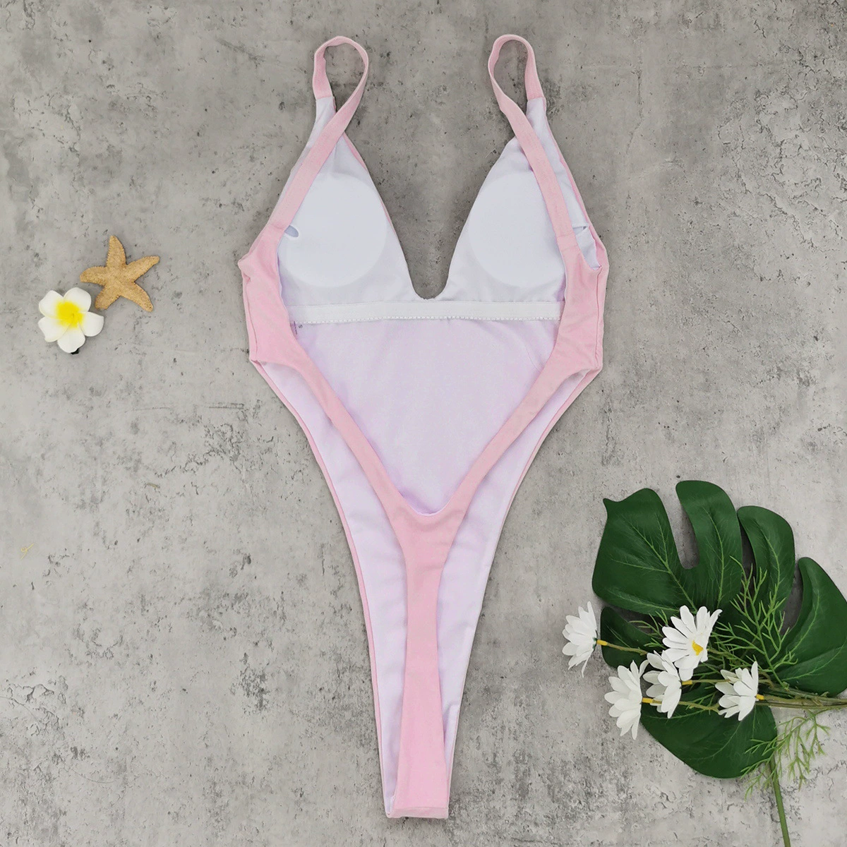 Women's High-Cut One-Piece Swimsuit with Deep V-Neck and Thin Straps view 4