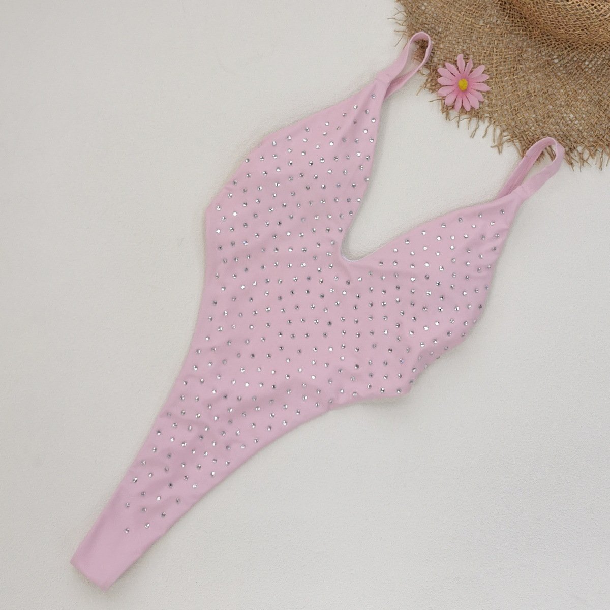 Pink rhinestone one-piece