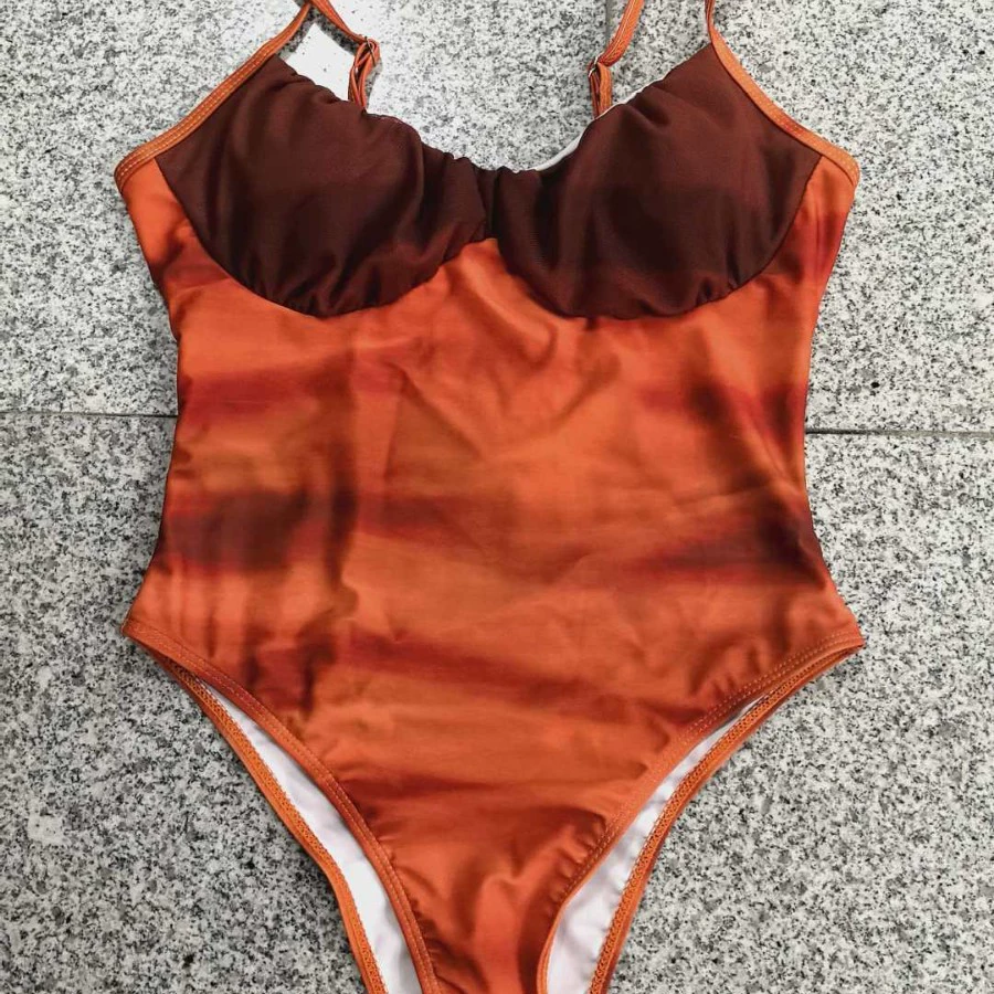 Spaghetti Strap One-Piece Swimsuit and Skirt Set