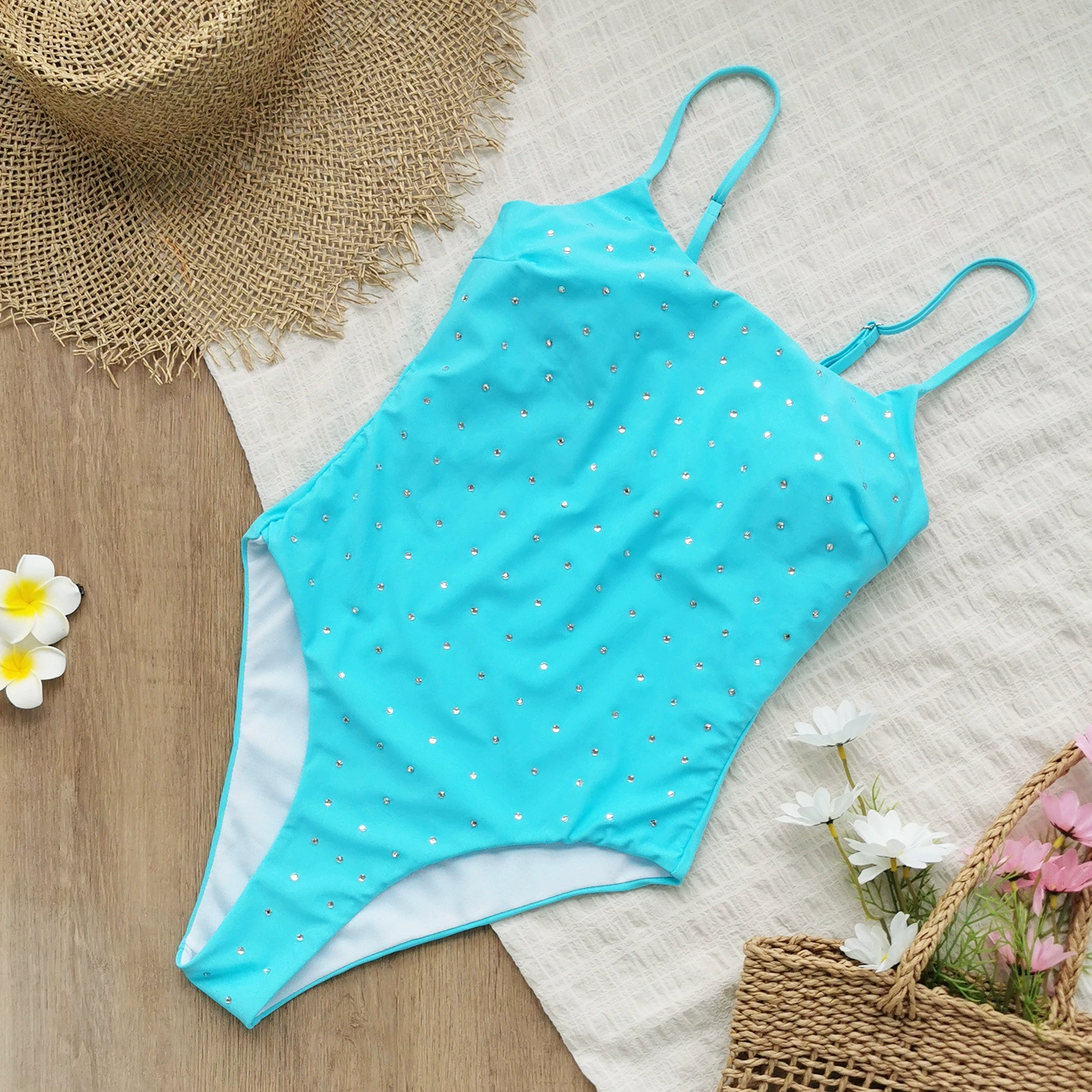 Spaghetti Strap One-Piece Swimsuit with Adjustable Straps and High Cut