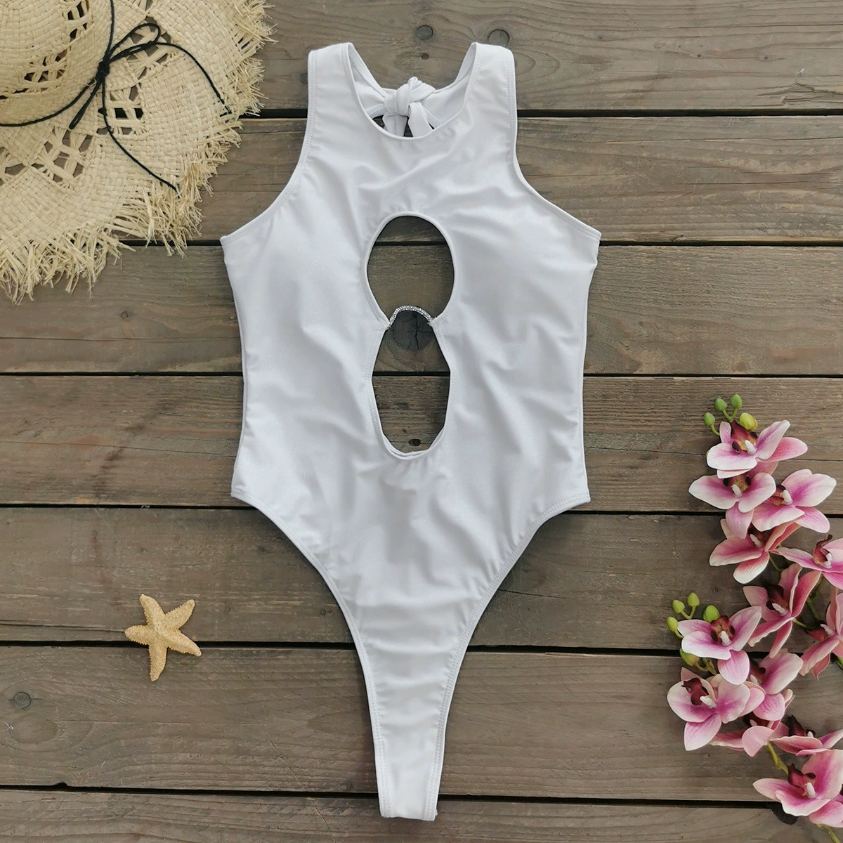 Cutout Front Tie Back One-Piece Swimsuit