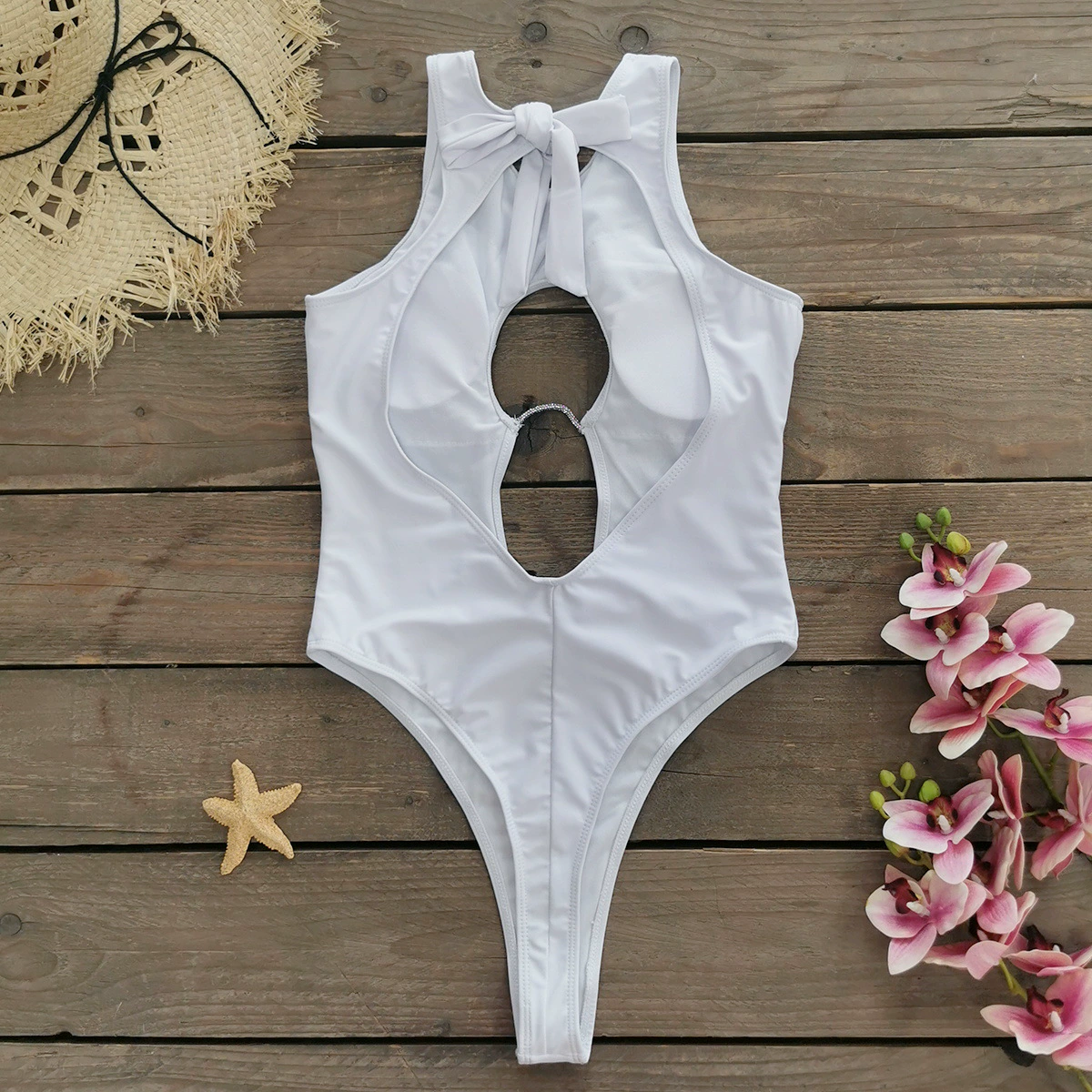 Cutout Front Tie Back One-Piece Swimsuit view 3
