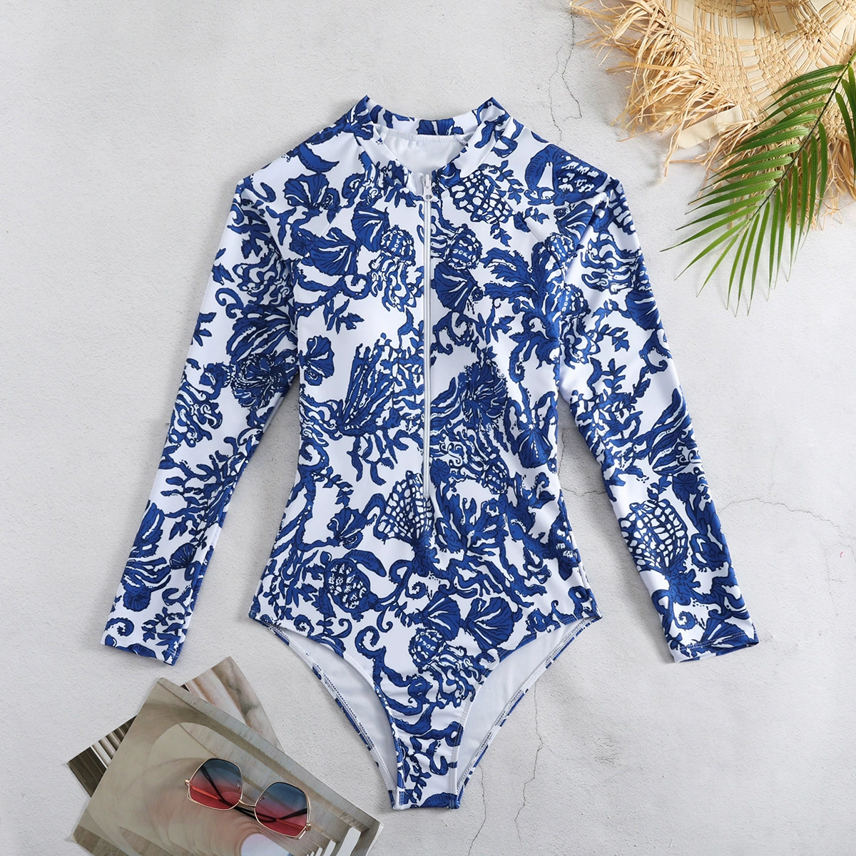 Long Sleeve Front Zip One-Piece Swimsuit view 3