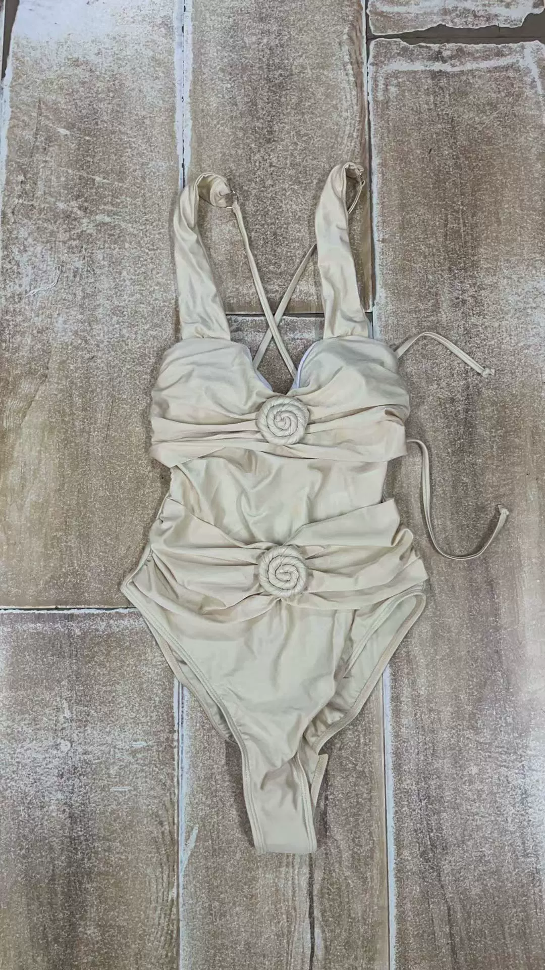 Rosette-Trimmed One-Piece Swimsuit with Lace-Up Back view 6