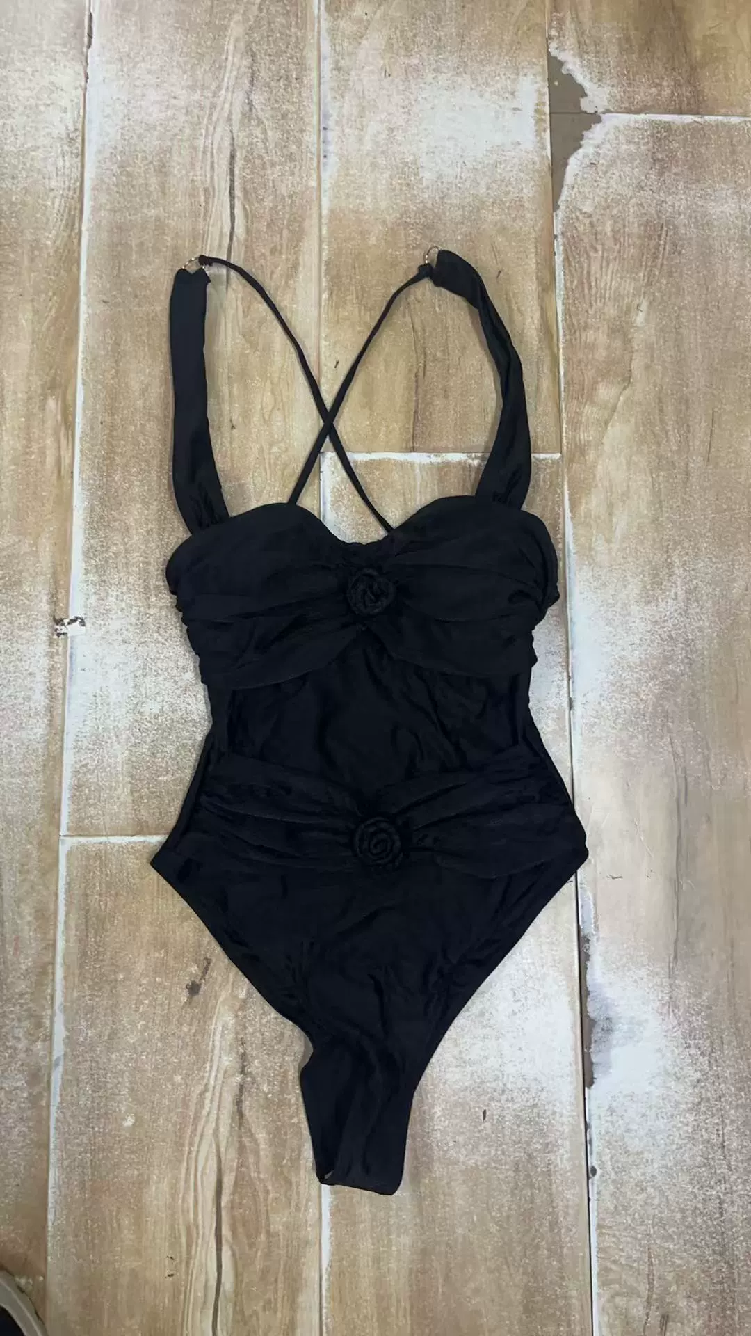 Rosette-Trimmed One-Piece Swimsuit with Lace-Up Back view 7